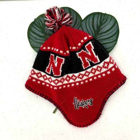 Forty Seven Brand 47 Nebraska Huskers Pom Ear Flap Embroidered Nordic Knit Hat - Picture 3 of 10